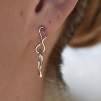 Gisela Twin Sculpture Line Drop Earrings (Silver)