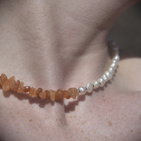 Amoret Natural Agate Macadam Pearl Necklace
					