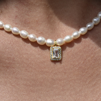 Alaire Austrian Zircon Freshwater Pearl Necklace (Gold)
					