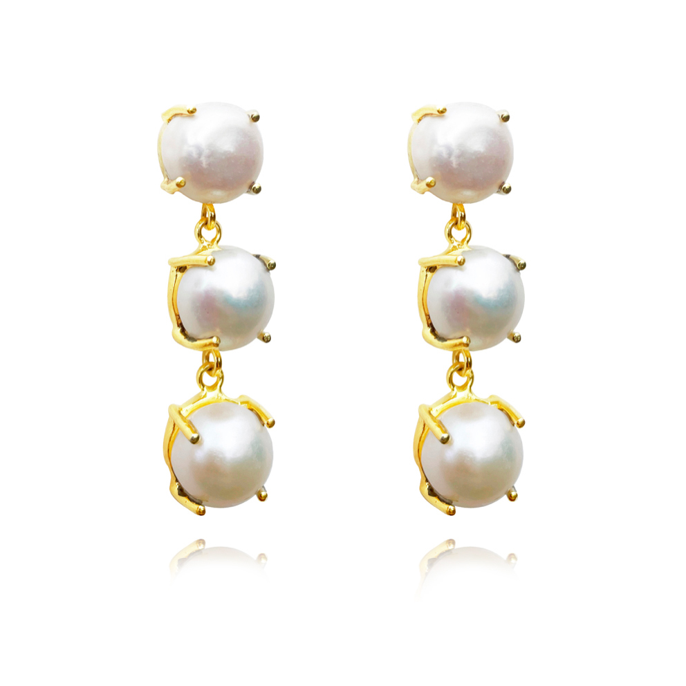 Buy Gold 22K Party Wear Studs Earrings With White Shell Pearl