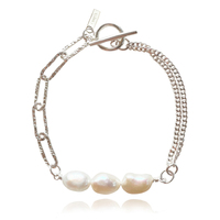 Anouk Freshwater Pearl Dual Chain Bracelet (Silver) image