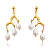 Esmese Artisan 24K Coral Pearl Drop Earrings image
