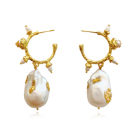 Francoise Luxury 24K Baroque Pearl Drop Earrings (with Gold Leaf) image