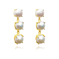 Lyanna 22K Premium Pearl Drop Earrings (3 Pearls) image
