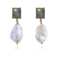 Carlotta 24K Baroque Pearl Drop Earrings (Labradorite Crystal) image