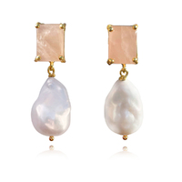 Carlotta 24K Baroque Pearl Drop Earrings (Rose Quartz) image
