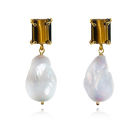 Carlotta 24K Baroque Pearl Drop Earrings (Tiger Eye) image