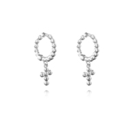 Adina Beaded Dainty Cross Drop Earrings (Silver) image