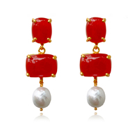Carmine Carnelian Quartz Pearl Drop Earrings image