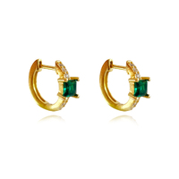 Loxi Dainty Zircon Hoop Earrings (Emerald Green) image