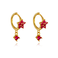 Patina Dainty Zircon Floral Hoop Earrings (Fuchsia) image