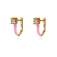 Gabriela Diamante Enamel U Huggie Earrings (Pink) image