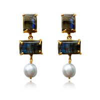 La Pierre Labradorite Crystal Pearl Drop Earrings image