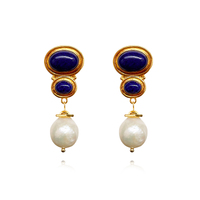 Odette Lapis Lazuli Pearl Drop Earrings (Gold) image