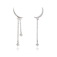Ariella Dainty Moon String Mismatching Earrings (Silver) image