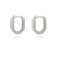 Octavia CZ Inlaid Dainty Huggie Earrings (Silver) image