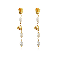 Apri Aesthetic Rose Pearl Drop Earrings (Gold)