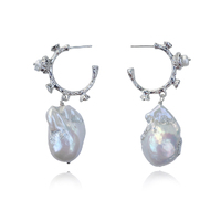 Francoise Luxury Baroque Pearl Drop Earrings (with Silver Leaf) image