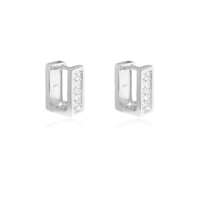 Adelyn Art Deco Textured  Huggie Earrings (Silver) image