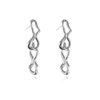Gisela Twin Sculpture Line Drop Earrings (Silver) image
