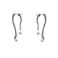 Alique Wavy Line Pearl Drop Earrings (Silver) image
