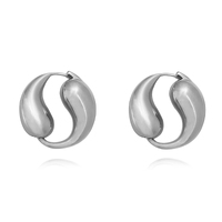 Yin Yang Artisan Solid Hoop Earrings (Silver) image