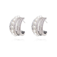 Capuchine Luxury Diamante Pearl Curve Earrings image