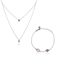 Alara Necklace & Azra Bracelet Luck Evil Eye Gift Set (Silver) image