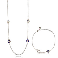 Dilara Necklace & Azra Bracelet Luck Evil Eye Gift Set (Silver) image