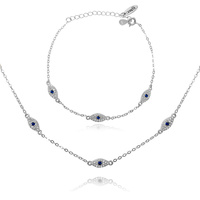 Birdie Evil Eye Necklace & Bracelet Gift Set (Silver) image