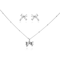 Tilda Bow Earrings & Pendant Necklace Gift Set (Silver) image
