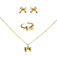 Tilda Bow Earrings & Pendant Necklace & Ring Gift Set (Gold) image