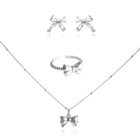 Tilda Bow Earrings & Pendant Necklace & Ring Gift Set (Silver) image