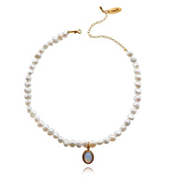 Anemone Moonstone Pendant Pearl Necklace image