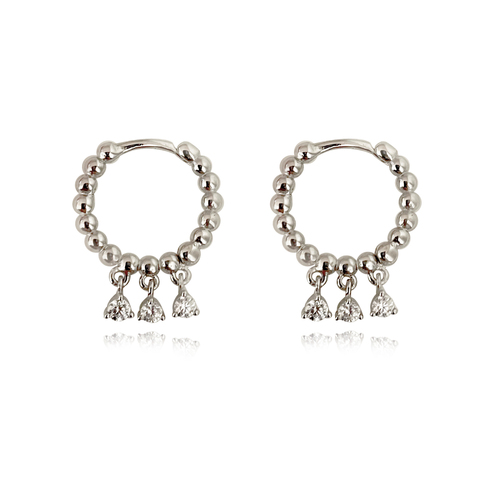 Augusta Beaded Zirconia Drop Earrings (Silver)