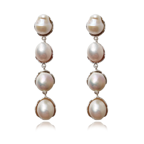 Esmerelda Luxury Baroque Pearl Earrings - Silver