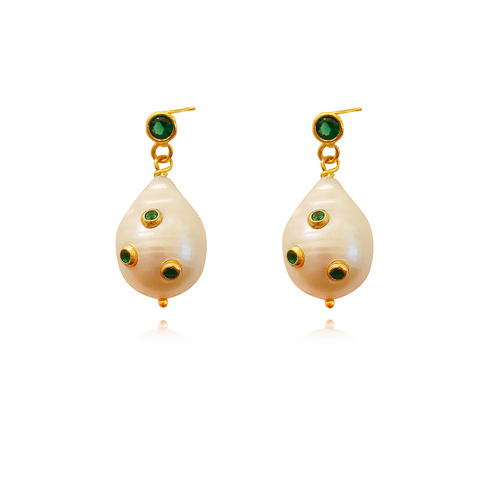 Portia 24K Emerald Baroque Pearl Earrings