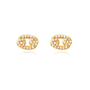 Cancer Artisan Zirconia Pavé Stud Earrings (Gold)