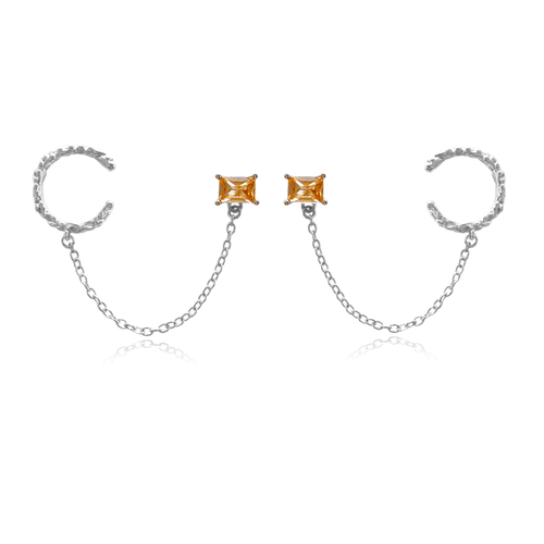 Lior Silver Topaz Chain Cuff Earrings (Pair)