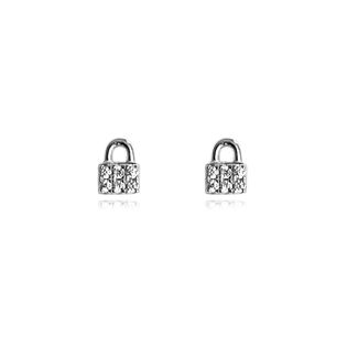 Arcelia Diamante Padlock Stud Earrings (Silver)