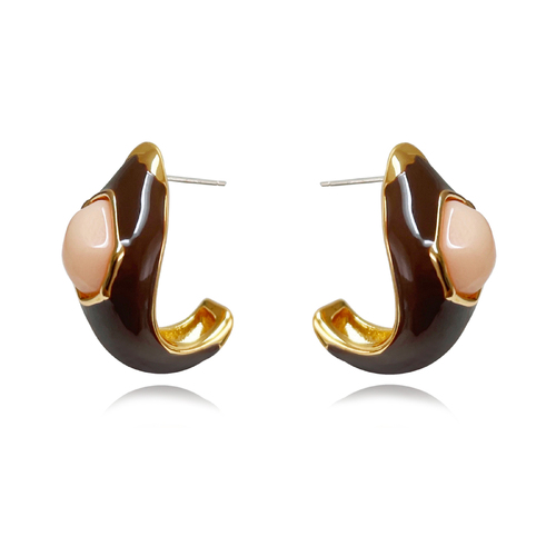 Lafayette Enamel Croissant C Hoop Earrings (Coffee)