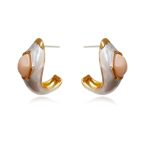 Lafayette Enamel Croissant C Hoop Earrings (Cream)