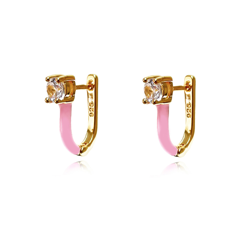 Gabriela Diamante Enamel U Huggie Earrings (Pink)