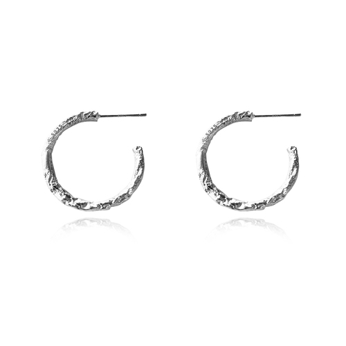 Avery Artsy Textured Hoop Earrings (Silver)