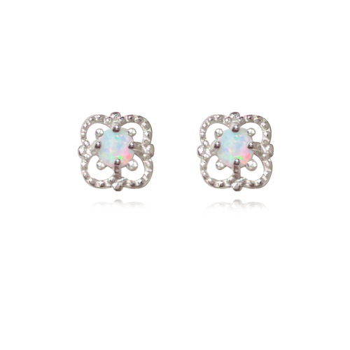 Aeliana Dainty Opal Stud Earrings (Silver)