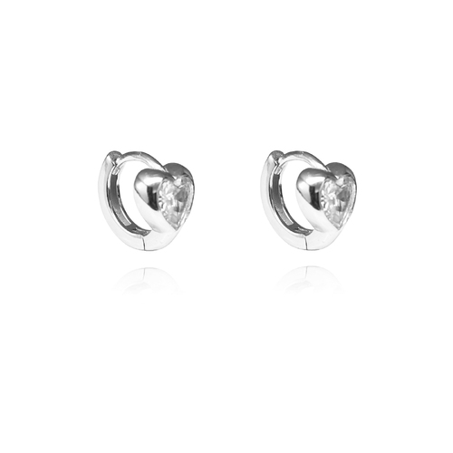 Delja Dainty Zircon Heart Huggie Earrings (Silver)