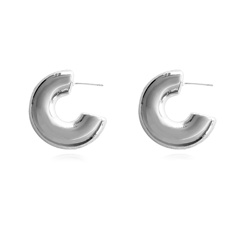 Lowen Chunky C Hoop Earrings (Silver)
