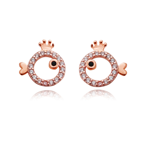 Little Crown Fish Rose Gold Stud Earrings