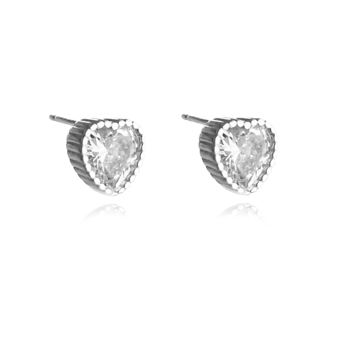 Avila Zircon Love Heart Earrings (Silver)