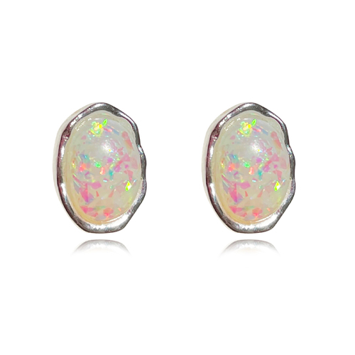 Alyn Artisan Opal Stud Earrings (Silver)